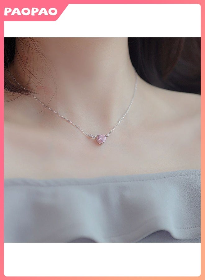 Pao pao Sparkling Heart Halo Pendant Collier Necklace With Box，Women's Necklace Adjustable Shiny Infinity Pink Heart Necklace - Image 3